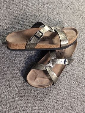 Birki's by Birkenstock Bronze Snake Embossed Slip On Sandal Sz 40 Women’s US 7
